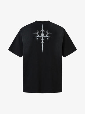 Heavy Cotton Washed Cross Shield Print T-shirt - thumbnail 5