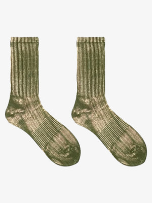 Faded Tie Dye Ribbed Crew Socks – Green, pair flat | XoKool
