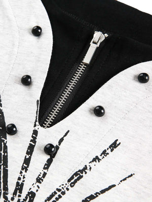 Layered Longsleeve mit Reißverschlusskragen und verschleierter Figur – Reißverschlusskragen und Nieten Nahaufnahme | XoKool