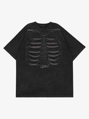 Skelett T-Shirt – Washed Schwarz, Vorderansicht | XoKool