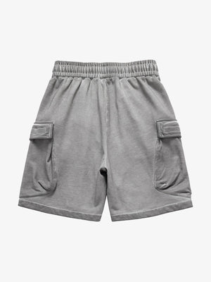 Short cargo en molleton délavé avec cordon de serrage – Gris délavé, vue de dos | XoKool