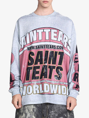 Gesprenkeltes Oversized Longsleeve mit Kreis-Emblem – Hellgrau, am Model | XoKool