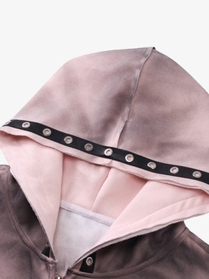 Hoodie grunge con cierre – detalle de la cinta de ojales de la capucha | XoKool
