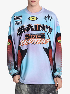 Camiseta estilo jersey de motocross – Azul, en modelo, frente | XoKool