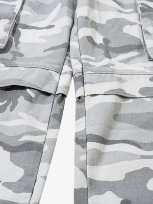 Grey camo cargo pants – knee panel close-up | XoKool