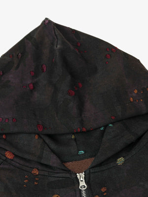 Washed Black Camo Zip Up Hoodie – hood close-up | XoKool