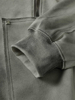 Street Washed Distressed Stitching Rivet Hooded Jacket - thumbnail 5