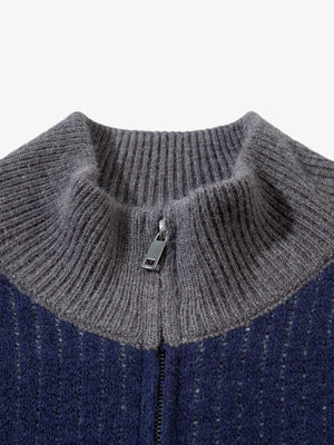 Color Block Strickjacke – Nahaufnahme von Kragen und Reißverschluss | XoKool