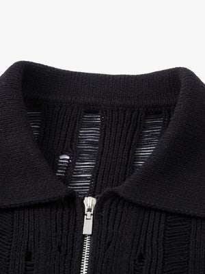 Cleanfit Black Knit Zip-Up Short-Sleeve Shirt - thumbnail 3