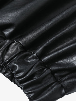 Patchwork Pu Leather Motorcycle Jacket - thumbnail 5