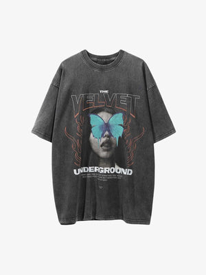 Butterfly Face Graphic T-Shirt in Washed Black – Washed Black, Vorderansicht | XoKool