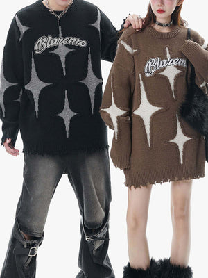 Oversized Stern-Pullover – Paar an Models, Vorderseite | XoKool
