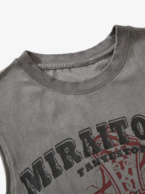 Distressed Ripped Graphic Cross Print Vest - thumbnail 5