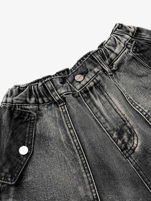 Denim cargo shorts – Washed Grey, waistband close-up | XoKool