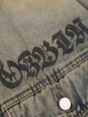 Washed Vintage Letter Print Denim Jacket - thumbnail 5