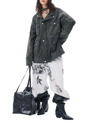 Retro Washed Distressed Multi-Pocket Work Jacket - thumbnail 5