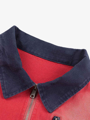 Vintage Washed Work Jacket with Contrast Collar – Collar close-up | XoKool