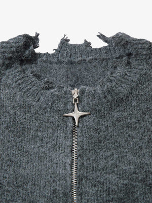 Distressed Quarter Zip Pullover – Kragen und Stern-Zipper im Detail | XoKool