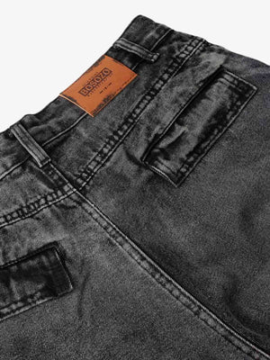 Straight Leg Cargo Jeans with Buckle Straps – back patch close-up | XoKool