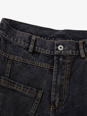 Washed black baggy jeans – front waist close-up | XoKool