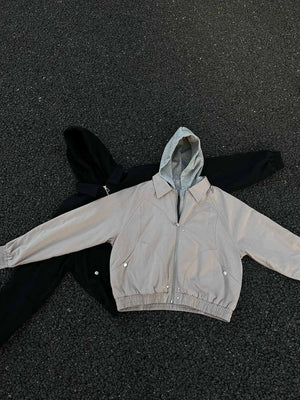 Layered Hooded Bomber – both colours, street flat lay | XoKool