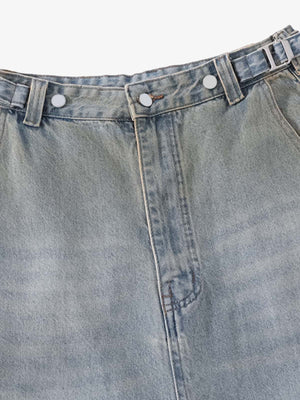 Strap wide leg jeans – front waist close-up | XoKool