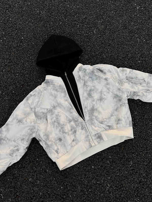 Tie-dye bomber jacket – Cream tie-dye, flat lay street | XoKool
