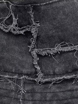 Distressed Denim Raw Edge Destroyed Bucket Hat - thumbnail 5