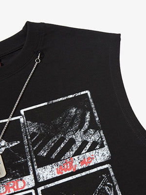 Graphic Rock Singer Print Metal Tag Vest - thumbnail 5