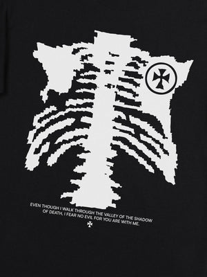 Ribcage Cross Bible Verse Oversized T-Shirt – print close-up | XoKool