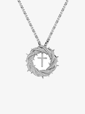 Kreuz-Anhänger mit Dornenkrone – Silber, Vorderansicht | XoKool