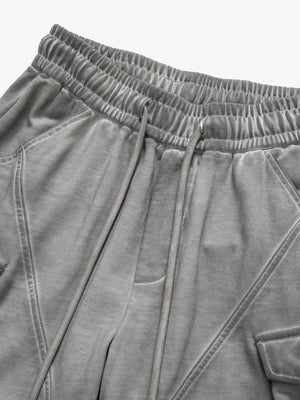 Short cargo en molleton délavé – Gris délavé, gros plan sur la ceinture et le cordon | XoKool