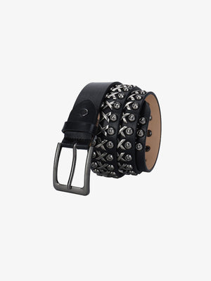 Punk Nietengürtel in Schwarz Kunstleder – Design mit Pyramidennieten, eingerollt | XoKool