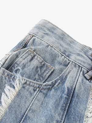 Fringe wide leg jeans – front pocket + fringe close-up | XoKool