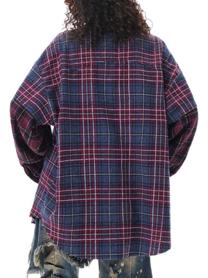 Retro Faux Two-Piece Plaid Shirt - thumbnail 5