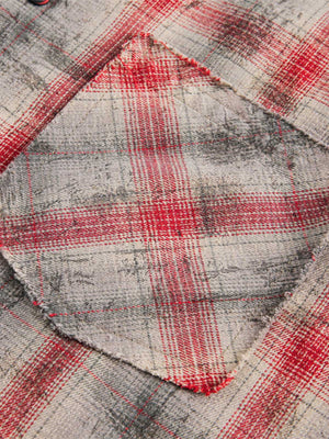 Distressed Patch Plaid Short-Sleeve Shirt - thumbnail 12