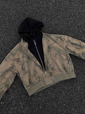 Tie-dye bomber jacket – Olive, flat lay street | XoKool