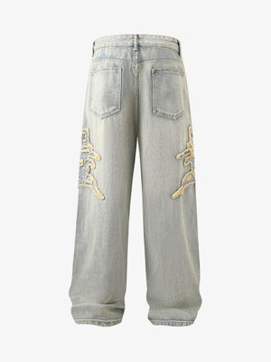 Raw edge patch jeans – Light Blue, back view | XoKool