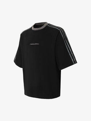 Gestreiftes Raglan T-Shirt – Schwarz, Ansicht von der Seite | XoKool