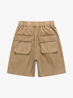 Doodle Graphic Shorts with Drawstring Waist – Tan, back view | XoKool