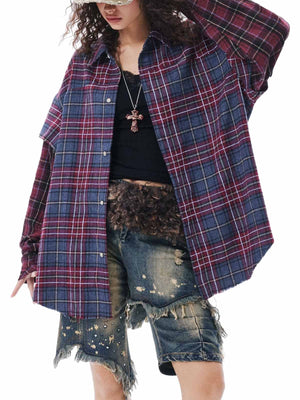 Retro Faux Two-Piece Plaid Shirt - thumbnail 6