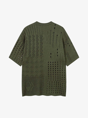 Openwork Knit Short-Sleeve Sweater - thumbnail 10