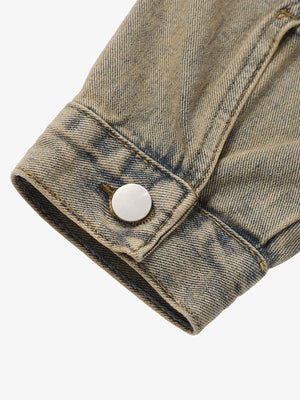 Washed Vintage Letter Print Denim Jacket - thumbnail 6