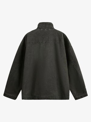 Retro Washed Distressed Multi-Pocket Work Jacket - thumbnail 6