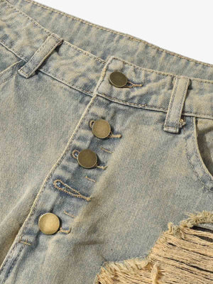 Leopard patch jeans – button fly close-up | XoKool