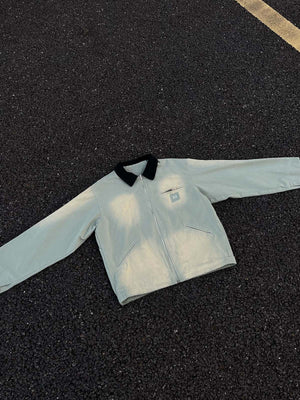 Washed Ripped Gradient Zip Up Work Jacket - thumbnail 3