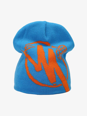 Jacquard Totenkopf Beanie – Blau/Orange, Vorderansicht | XoKool