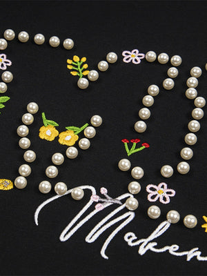Oversized Embroidered Floral Letter T-Shirt - thumbnail 6
