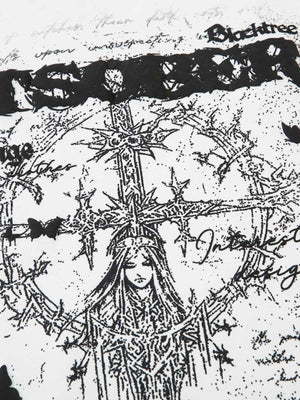 Weißes Longsleeve mit Dornenkreuz-Saint-Print – Print in der Nahaufnahme | XoKool