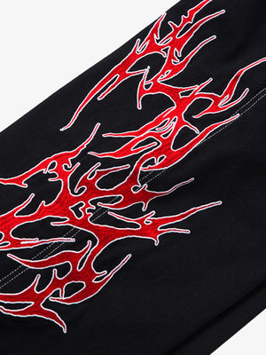 Black Baggy Jeans – Flame embroidery close-up | XoKool